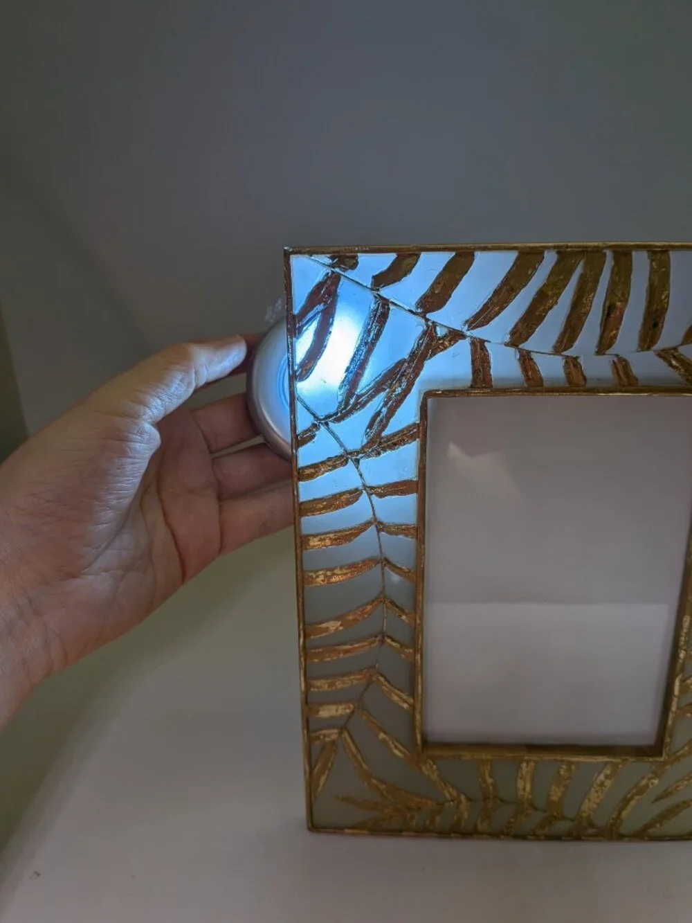 Vintage Textured Gold Palm Leaf Frosted Glass Photo Frame 5x7 Heavy Tabletop